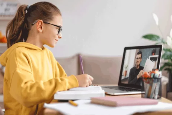 School student taking online private tutoring
